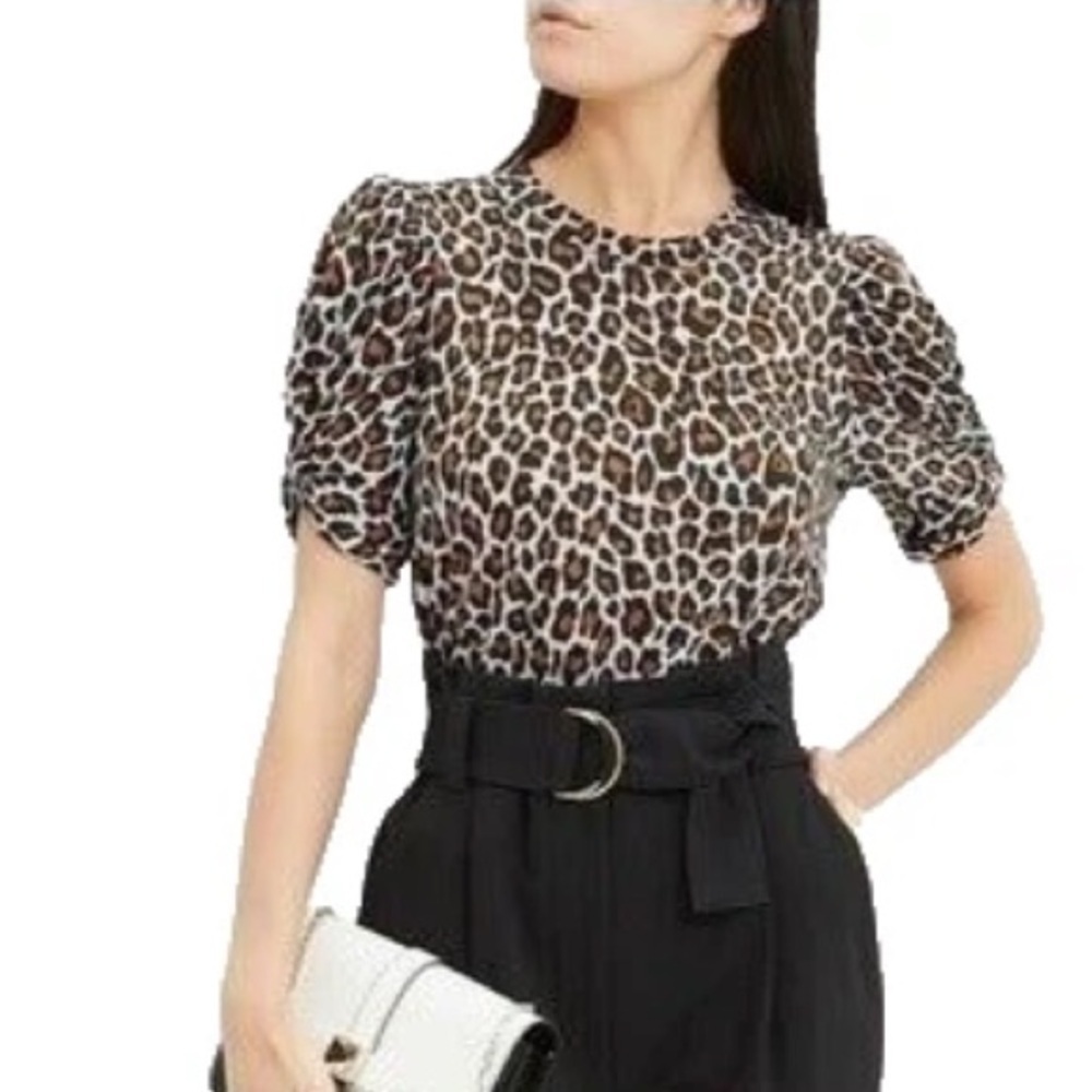 ALC Kati Brown Leopard Print Twist Puff Sleeve in Excellent Pre Loved Condition